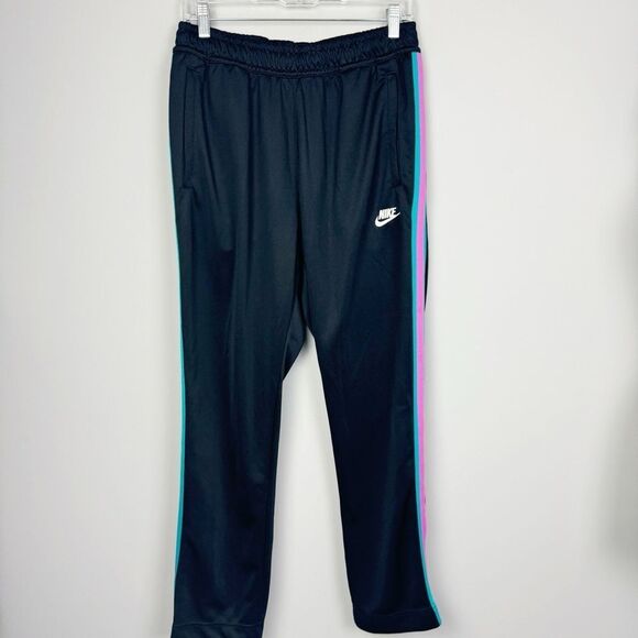 NIKE | Side Stripe Track Pants Black Pink Teal Drawstring Waist Women’s Size L - Picture 1 of 8